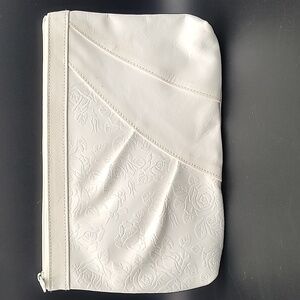 Vintage 1980s TONI White Leather with Roses Clutch Purse